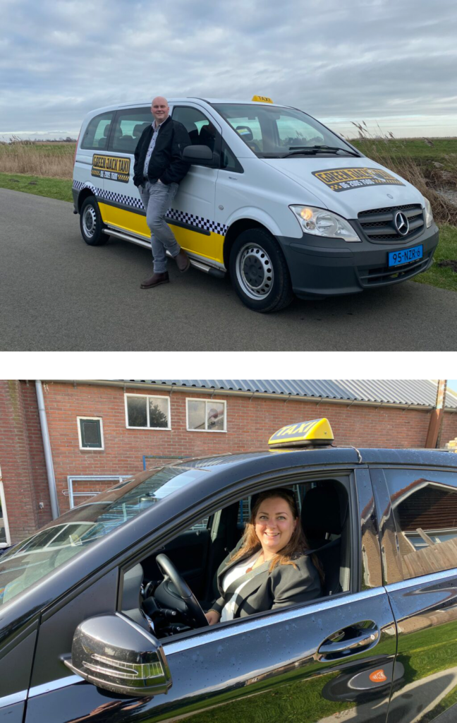 Professionele taxichauffeur in gele taxi bus voor personenvervoer naar vliegvelden en uitgaansgelegenheden